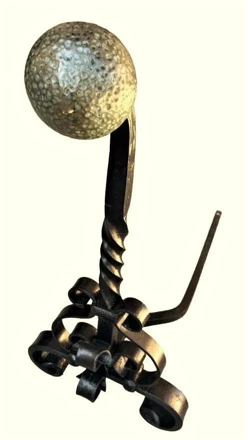 Massive 31" High Antique Arts & Crafts Pair of Andirons - Wrought Iron and Brass - Late 19th Century - 4