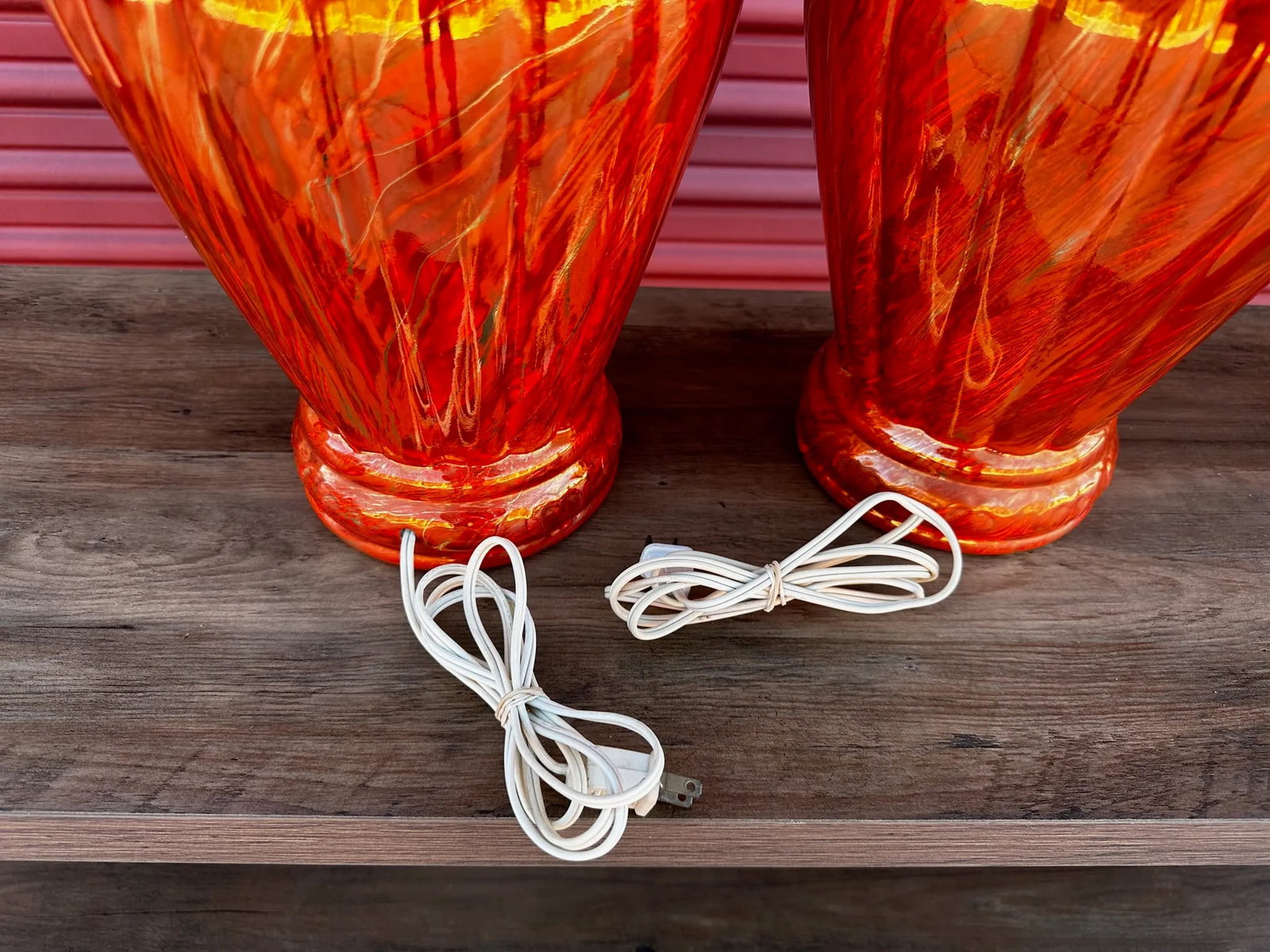 Vintage Orange/Gold Ginger Jar Table Lamps-A Pair - 10