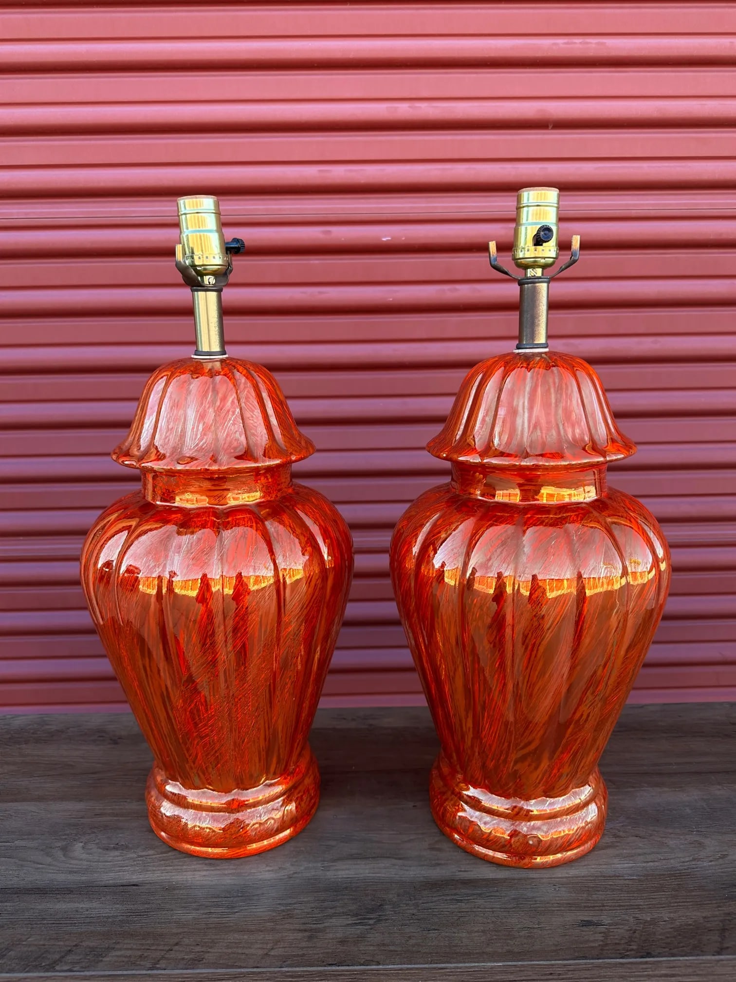 Vintage Orange/Gold Ginger Jar Table Lamps-A Pair - 13