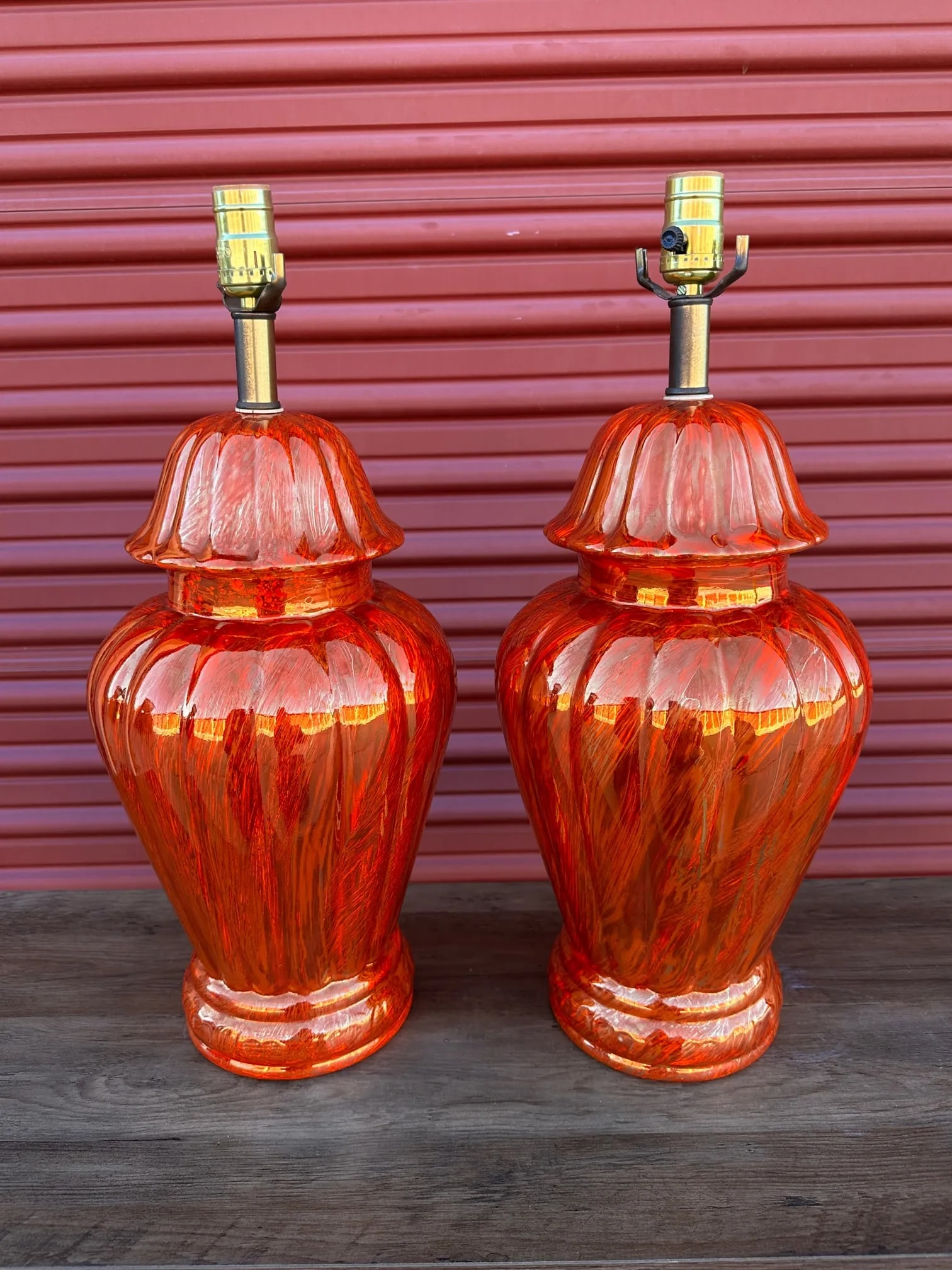 Vintage Orange/Gold Ginger Jar Table Lamps-A Pair - 3