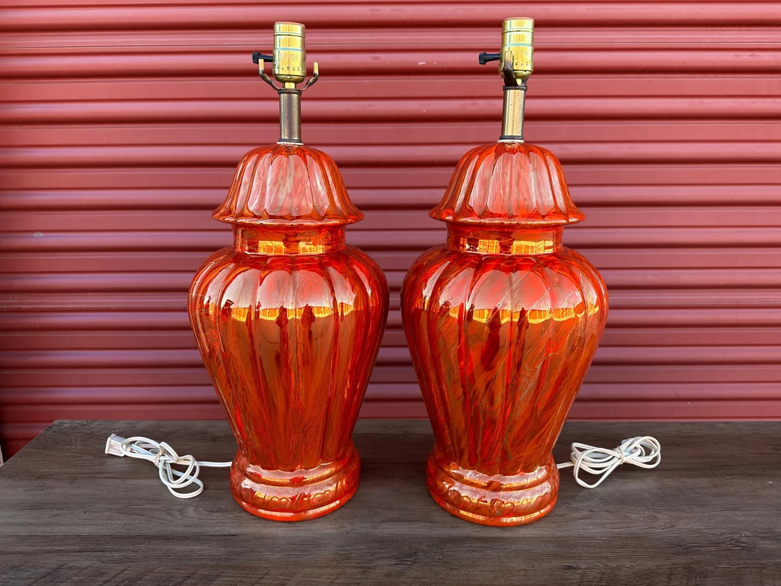 Vintage Orange/Gold Ginger Jar Table Lamps-A Pair - 4