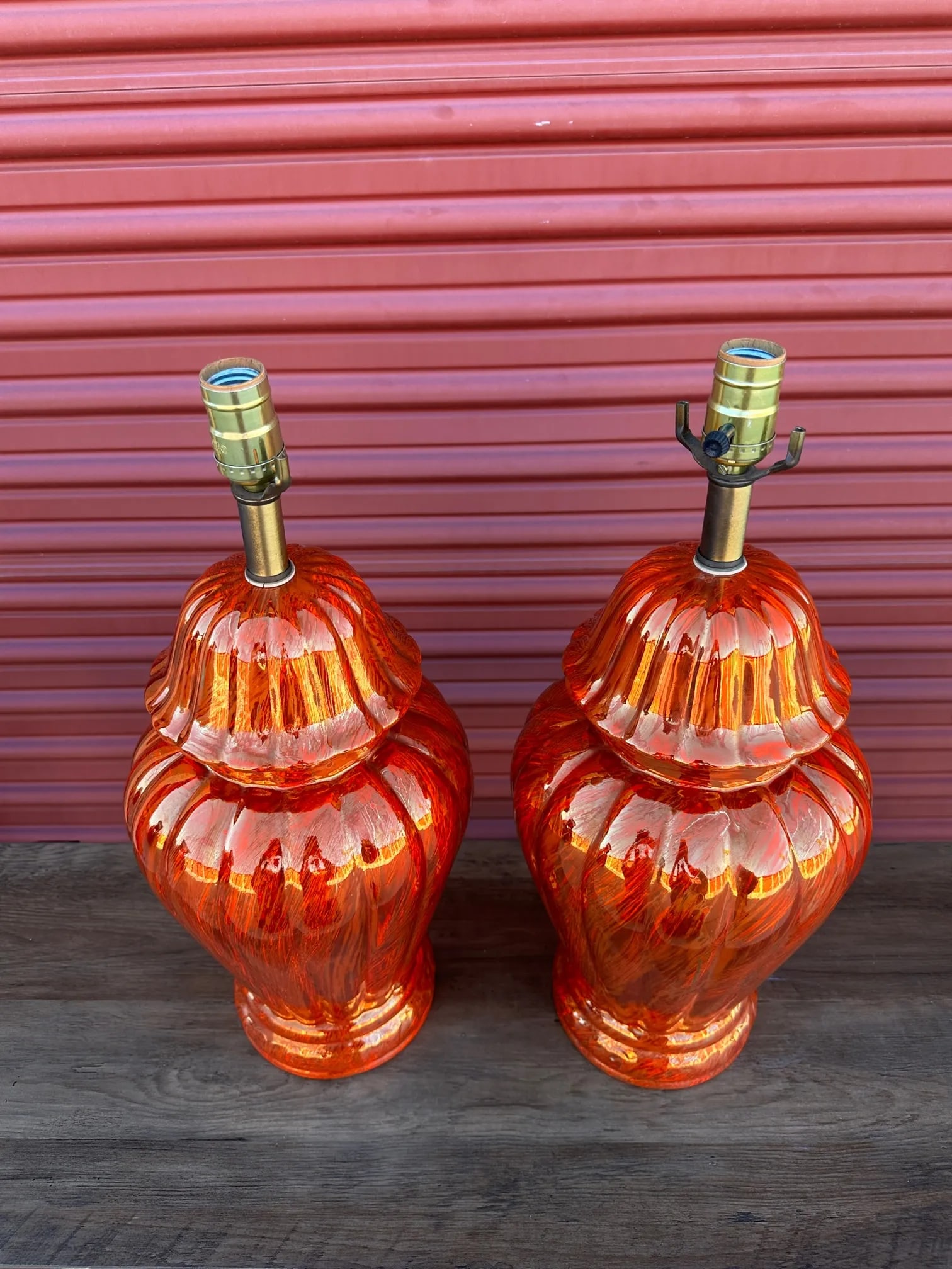 Vintage Orange/Gold Ginger Jar Table Lamps-A Pair - 5
