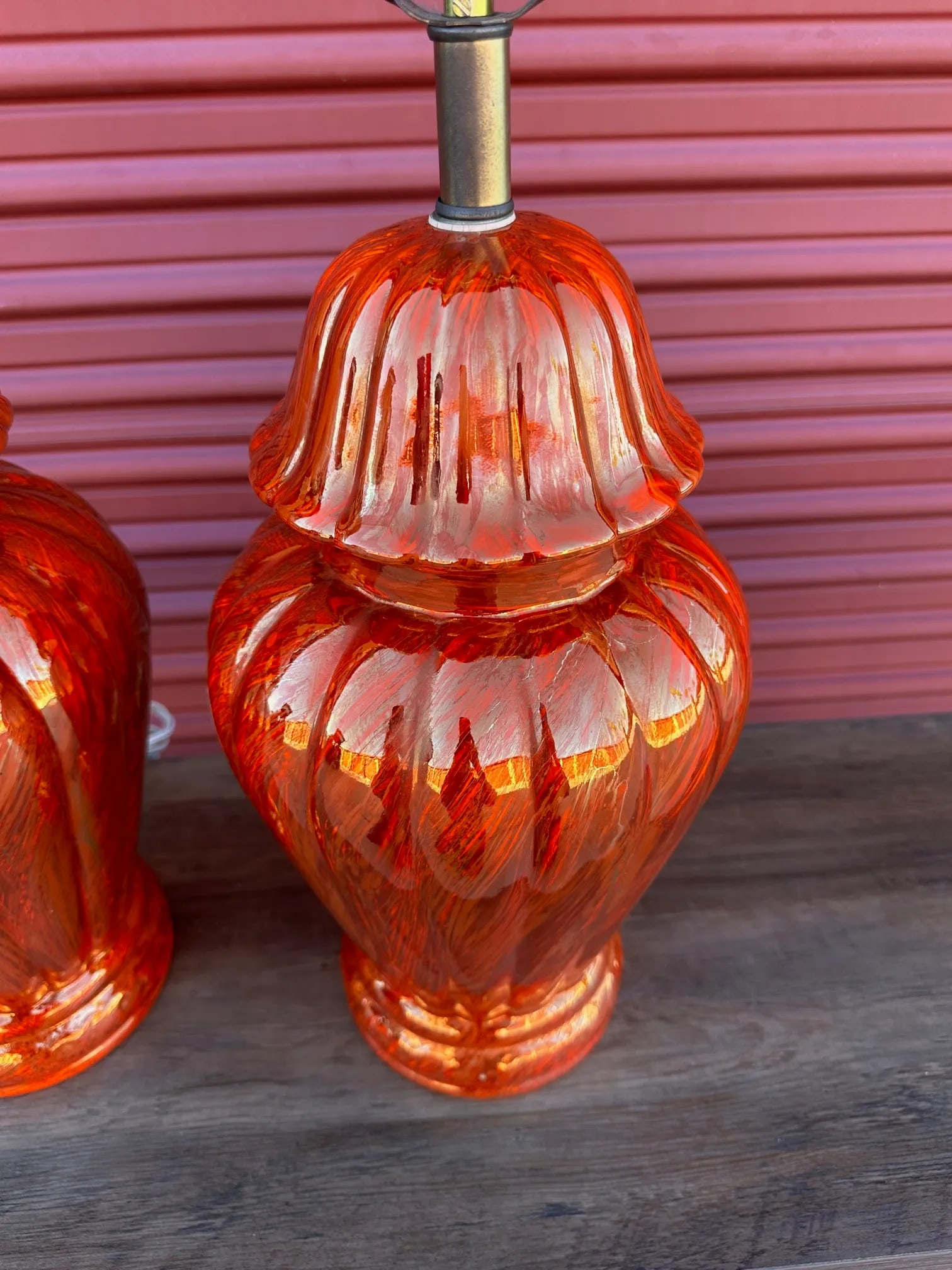 Vintage Orange/Gold Ginger Jar Table Lamps-A Pair - 6