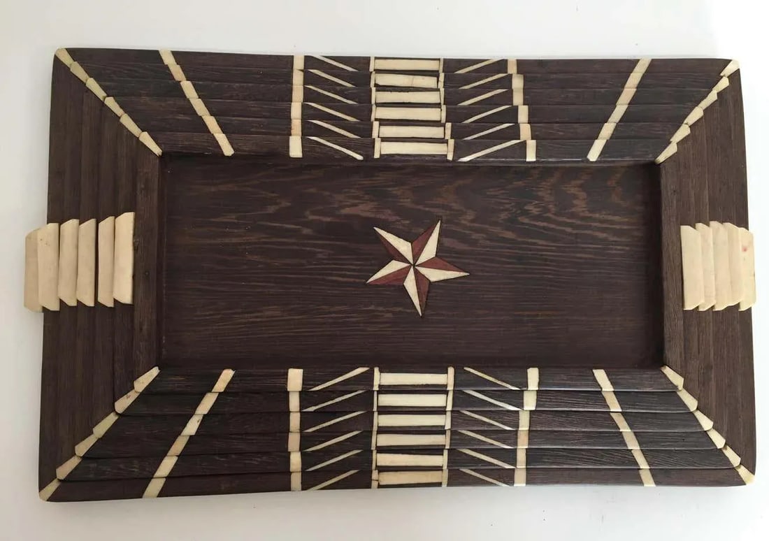 Antique Anglo-Indian Staking Wood Trays with Bone Inlays - Set of 6 - 13