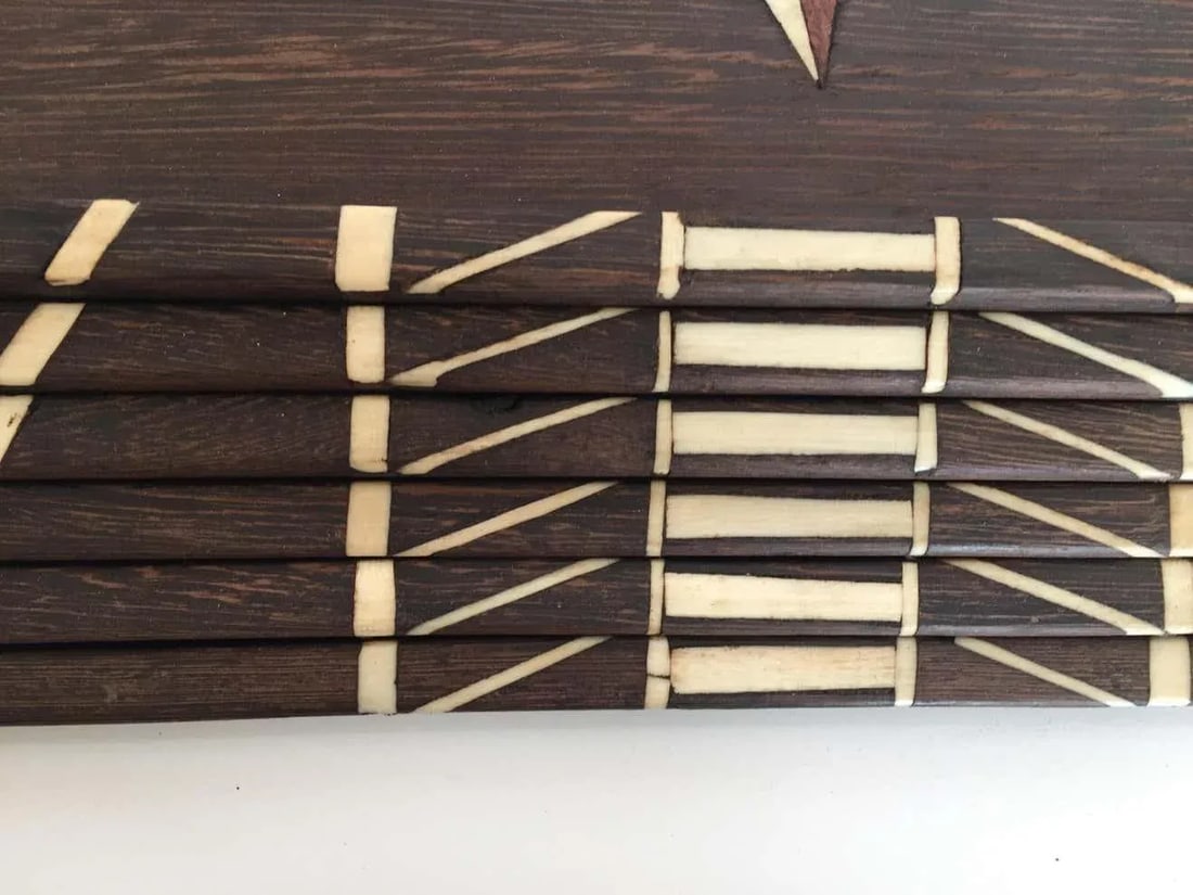 Antique Anglo-Indian Staking Wood Trays with Bone Inlays - Set of 6 - 4
