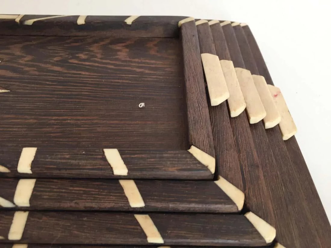 Antique Anglo-Indian Staking Wood Trays with Bone Inlays - Set of 6 - 6