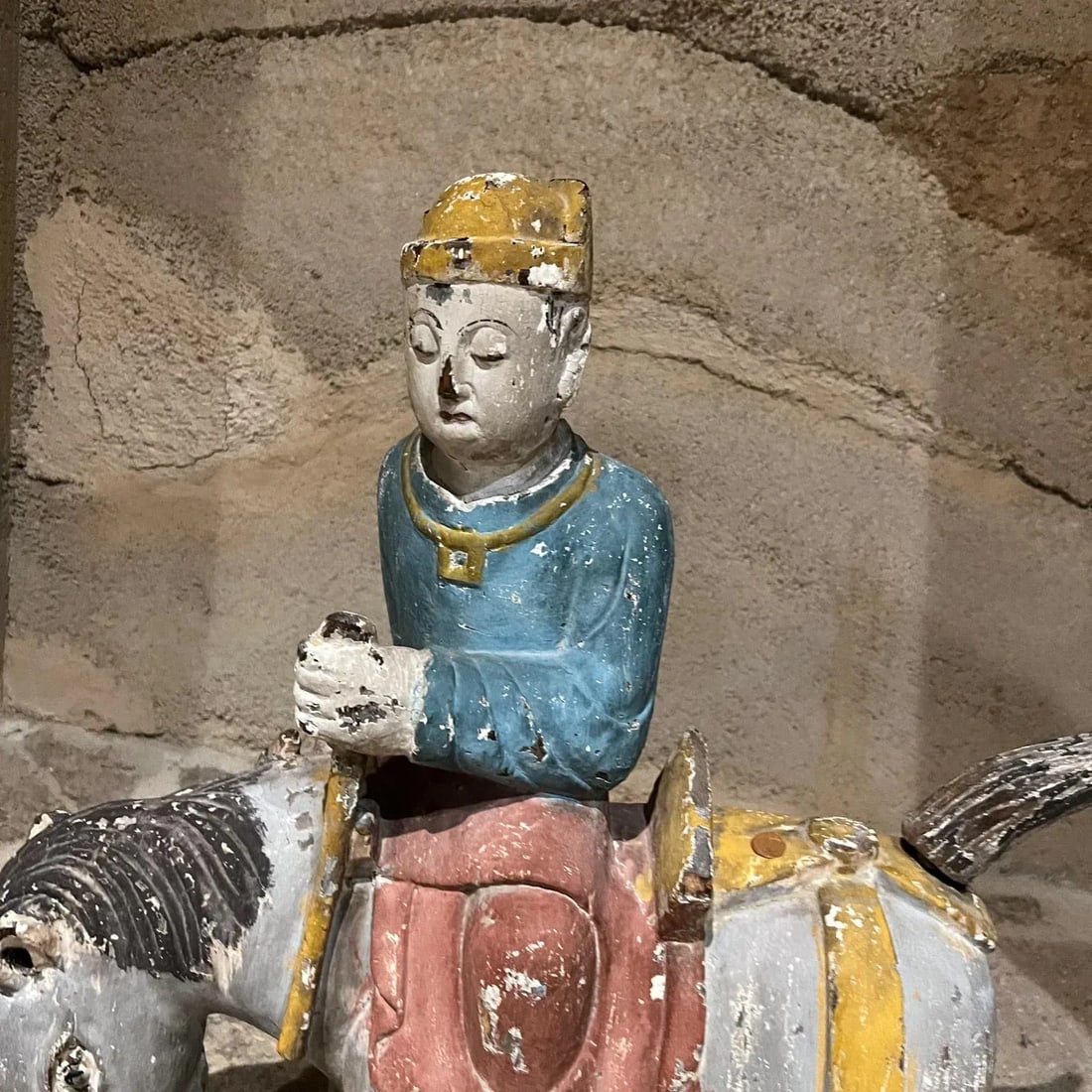Antique Chinese Colorful Glazed Hand Carved Wood Horse With Rider - 3