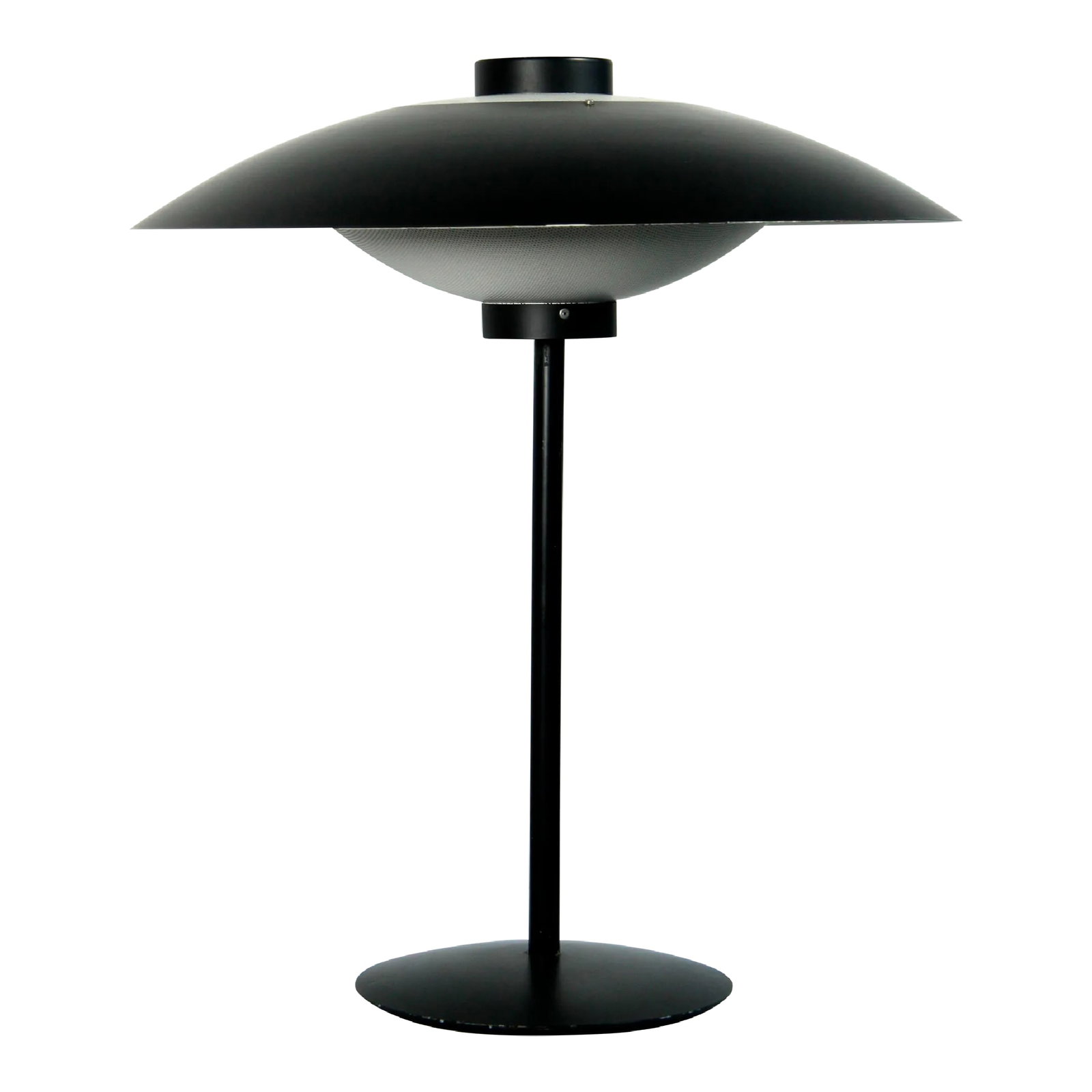 Vintage Danish Modern Black Table Lamp by Jo Hammerborg for Fog & Morup of Denmark: Stunning vintage c.1970's Danish modern table lamp by Fog & Morup! Beautiful striking matte black finish, with a white diffuser to provide some contrast to the shape. The lamp stands an impressive 22"