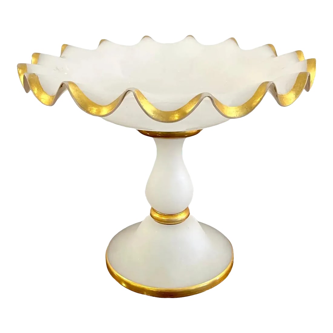 19th Century French Gilt White Opaline Compote / Tazza
