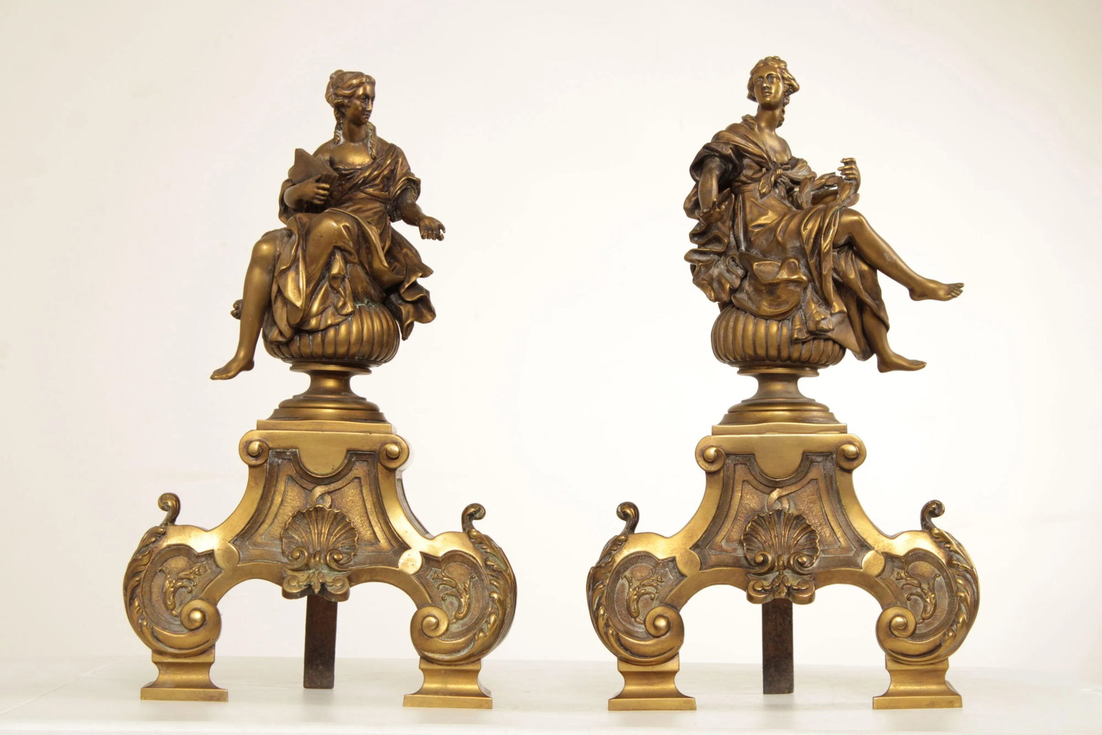 Antique 19th Century French Neoclassical Brass Chenets - A Pair - 2