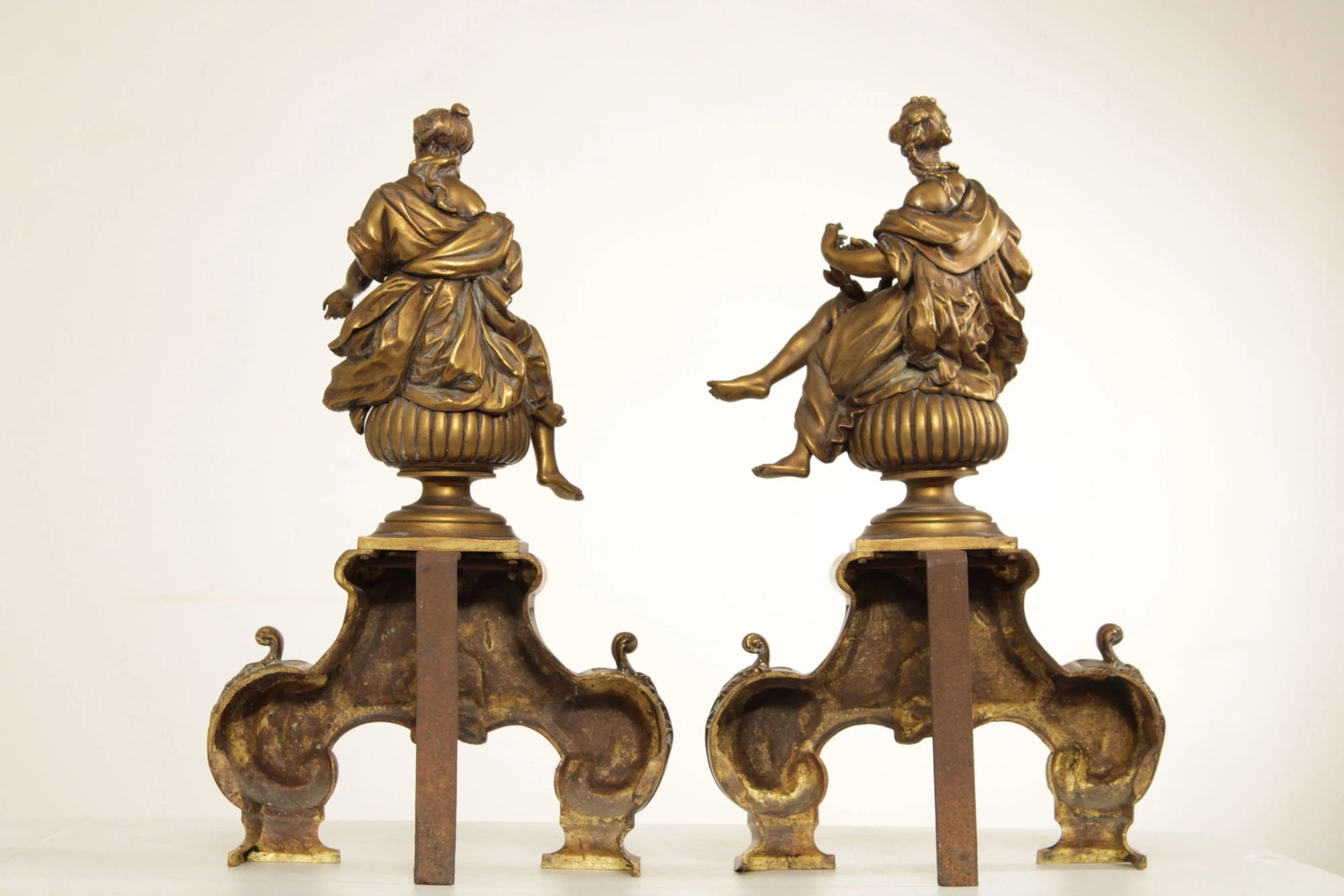 Antique 19th Century French Neoclassical Brass Chenets - A Pair - 4