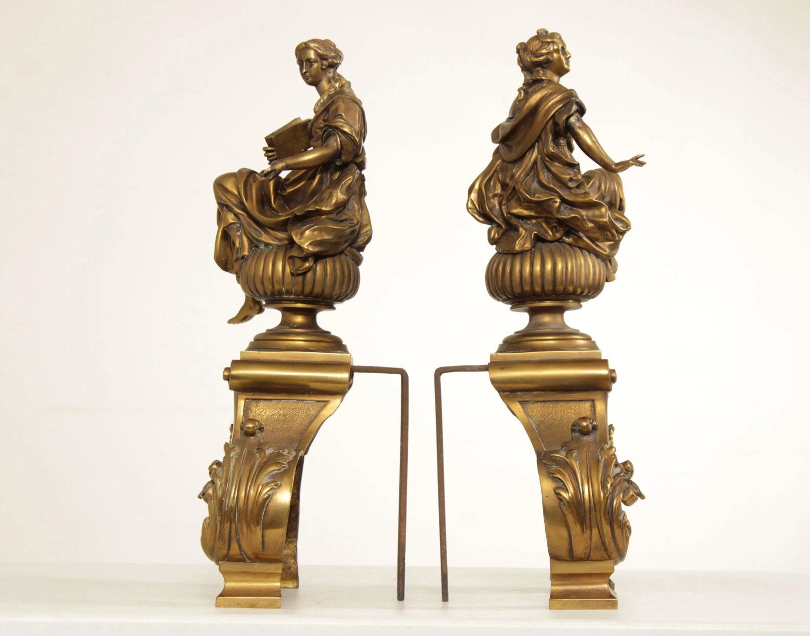 Antique 19th Century French Neoclassical Brass Chenets - A Pair - 5