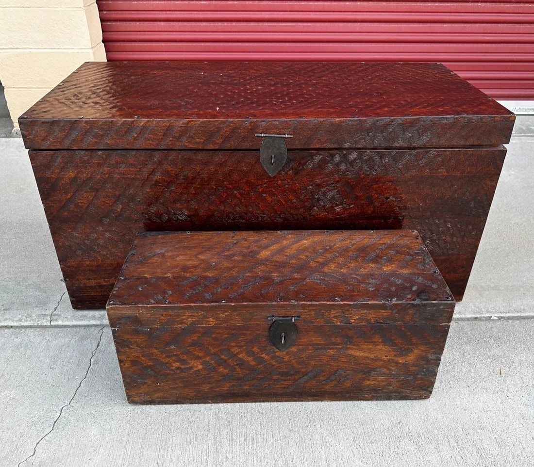 Pair of Rustic Distressed Wood Storage Trunks - 12