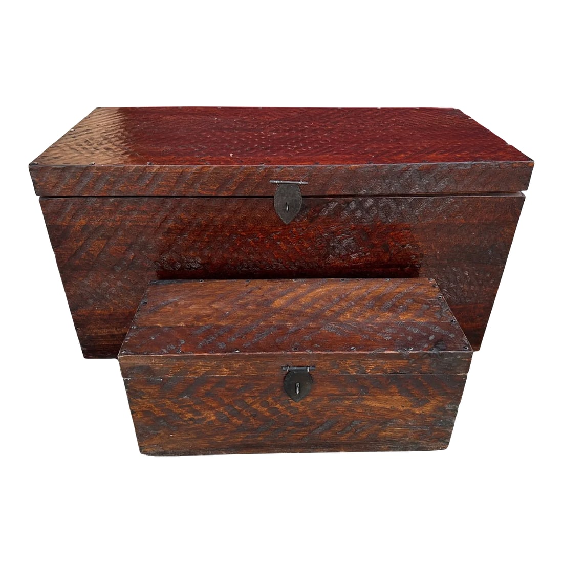 Pair of Rustic Distressed Wood Storage Trunks (1 of 12)