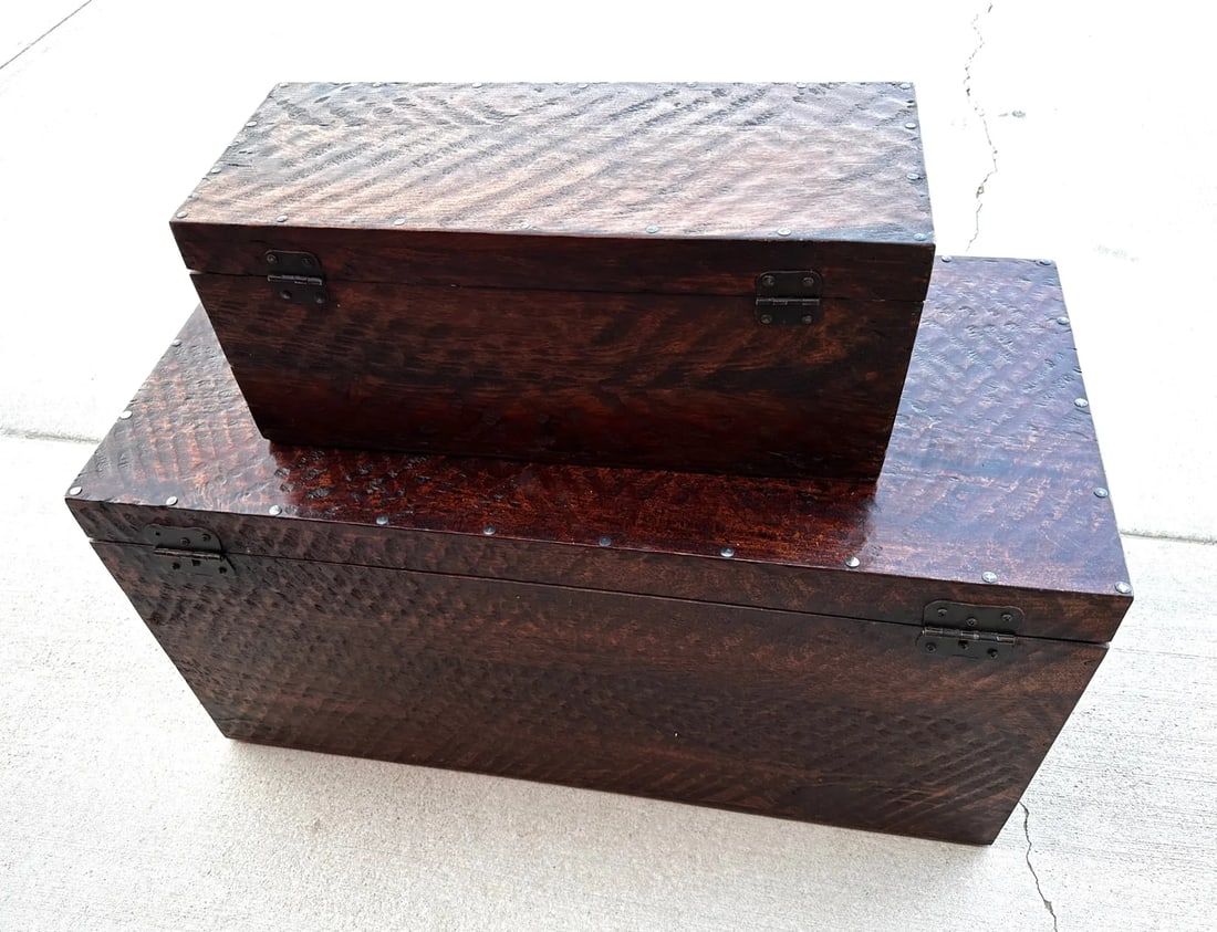 Pair of Rustic Distressed Wood Storage Trunks - 5