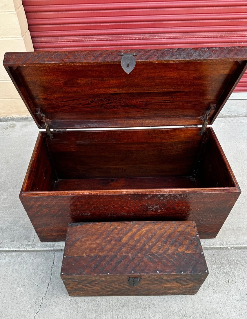 Pair of Rustic Distressed Wood Storage Trunks - 9