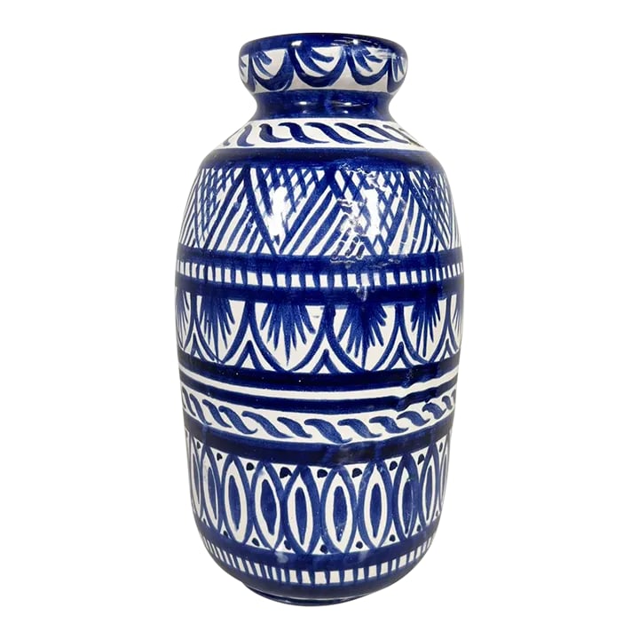 1970s Italian Vietri Art Vase Campagna Blue Handcrafted Pottery: AMBIANIC presents 1970s Italian Cobalt Vase Handcrafted Vietri Art Campagna Italy 10.5 x 5.5 d Signed Vietri Art-Vietri Campagna Ceramic Art Pottery Preowned vintage condition. Review images