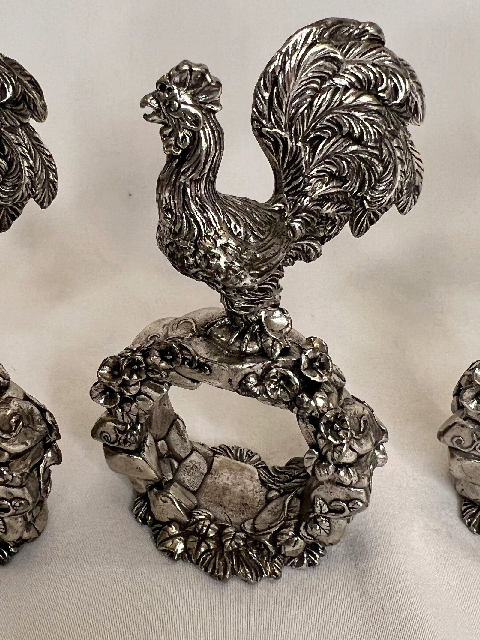 Reed and Barton Silver Rooster Napkin Rings From 1824 Collection Set of 3 - 2