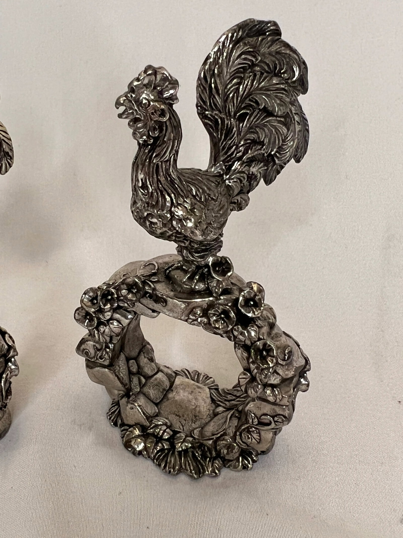 Reed and Barton Silver Rooster Napkin Rings From 1824 Collection Set of 3 - 3