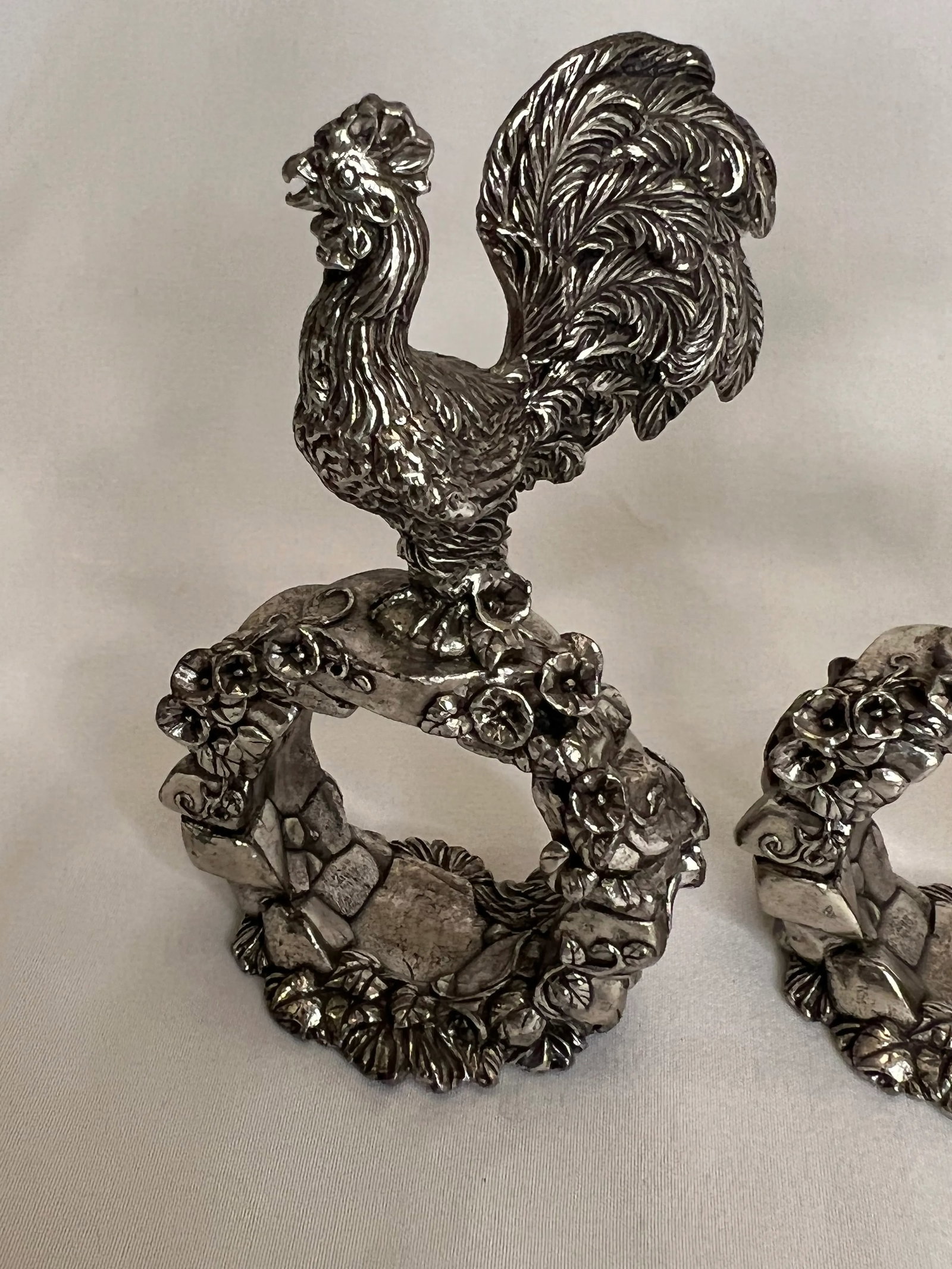 Reed and Barton Silver Rooster Napkin Rings From 1824 Collection Set of 3 - 4
