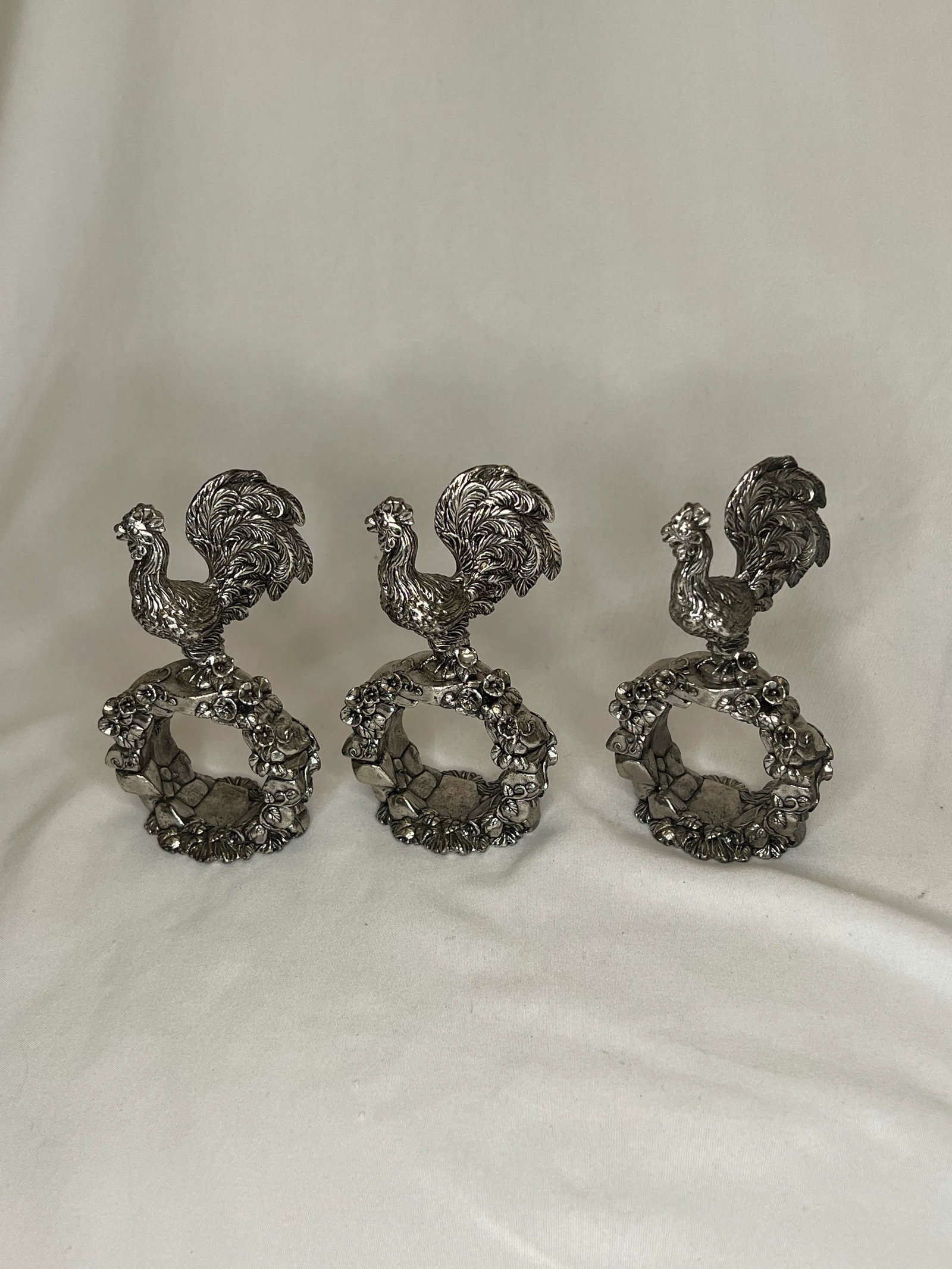 Reed and Barton Silver Rooster Napkin Rings From 1824 Collection Set of 3 - 8