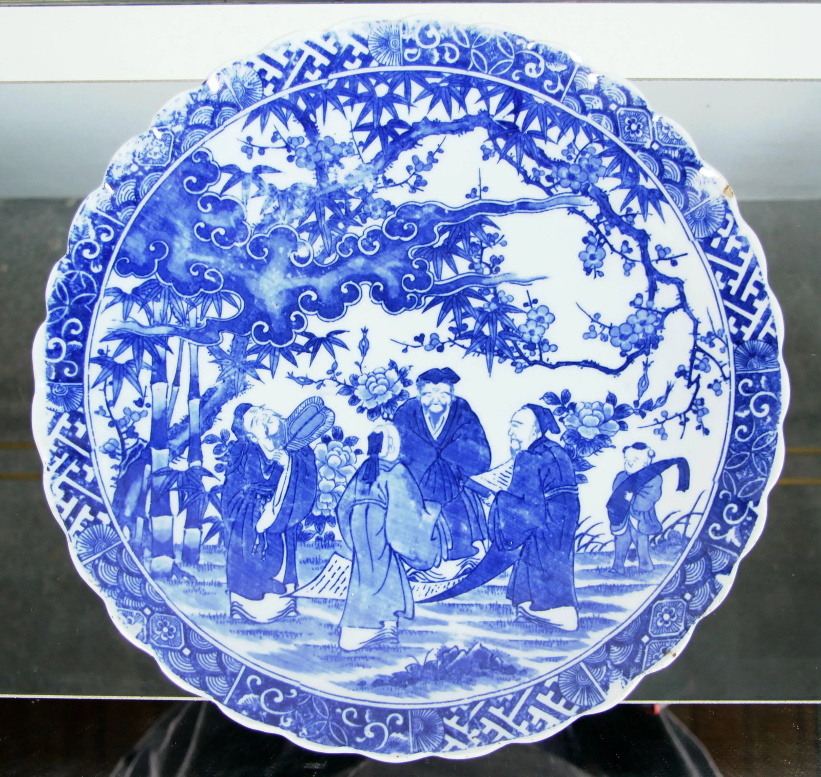 Antique Late 19th Century Meiji Period Japanese Blue & White Porcelain Charger - 10