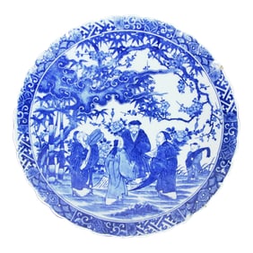Antique Late 19th Century Meiji Period Japanese Blue & White Porcelain Charger