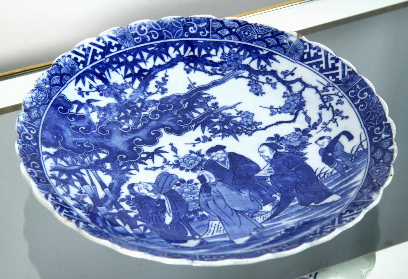 Antique Late 19th Century Meiji Period Japanese Blue & White Porcelain Charger - 2