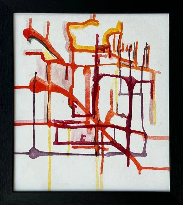 Angela Wakefield, Early Abstract Art Purple Orange & Yellow on White Background by British Artist, 2 - 2