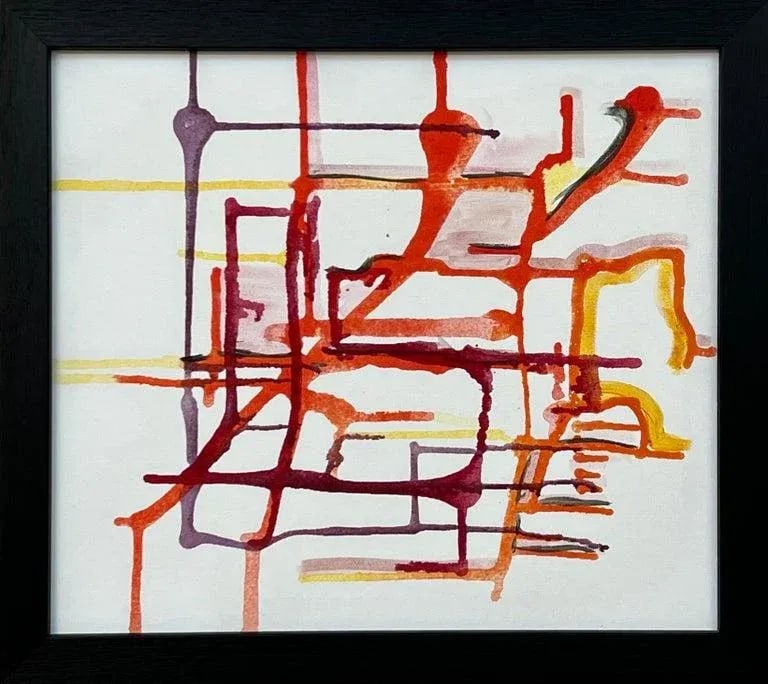Angela Wakefield, Early Abstract Art Purple Orange & Yellow on White Background by British Artist, 2 - 3