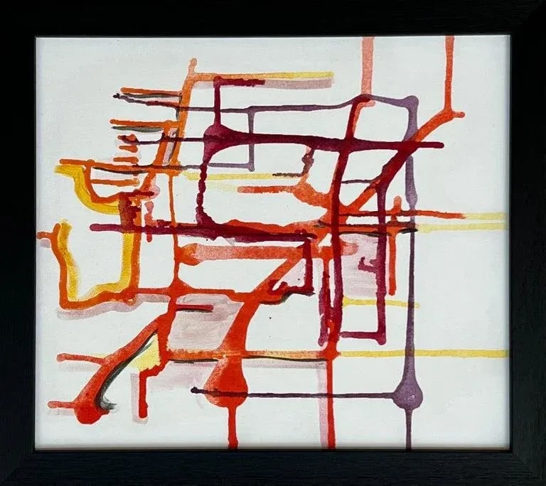 Angela Wakefield, Early Abstract Art Purple Orange & Yellow on White Background by British Artist, 2 - 4