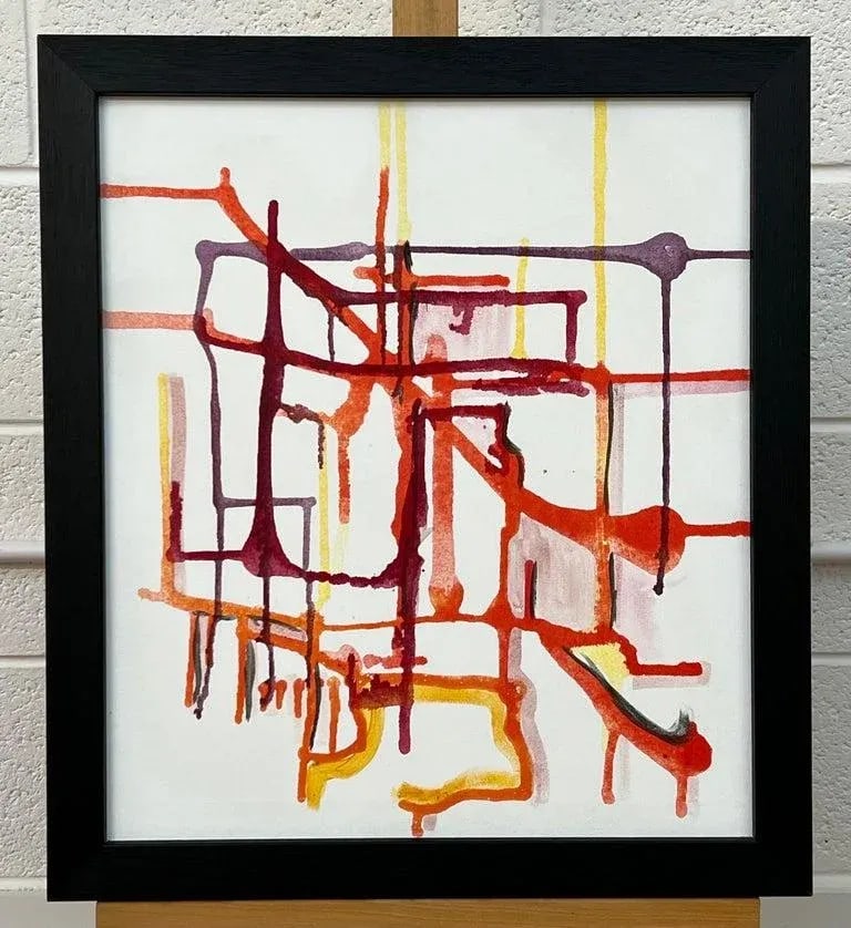 Angela Wakefield, Early Abstract Art Purple Orange & Yellow on White Background by British Artist, 2 - 7