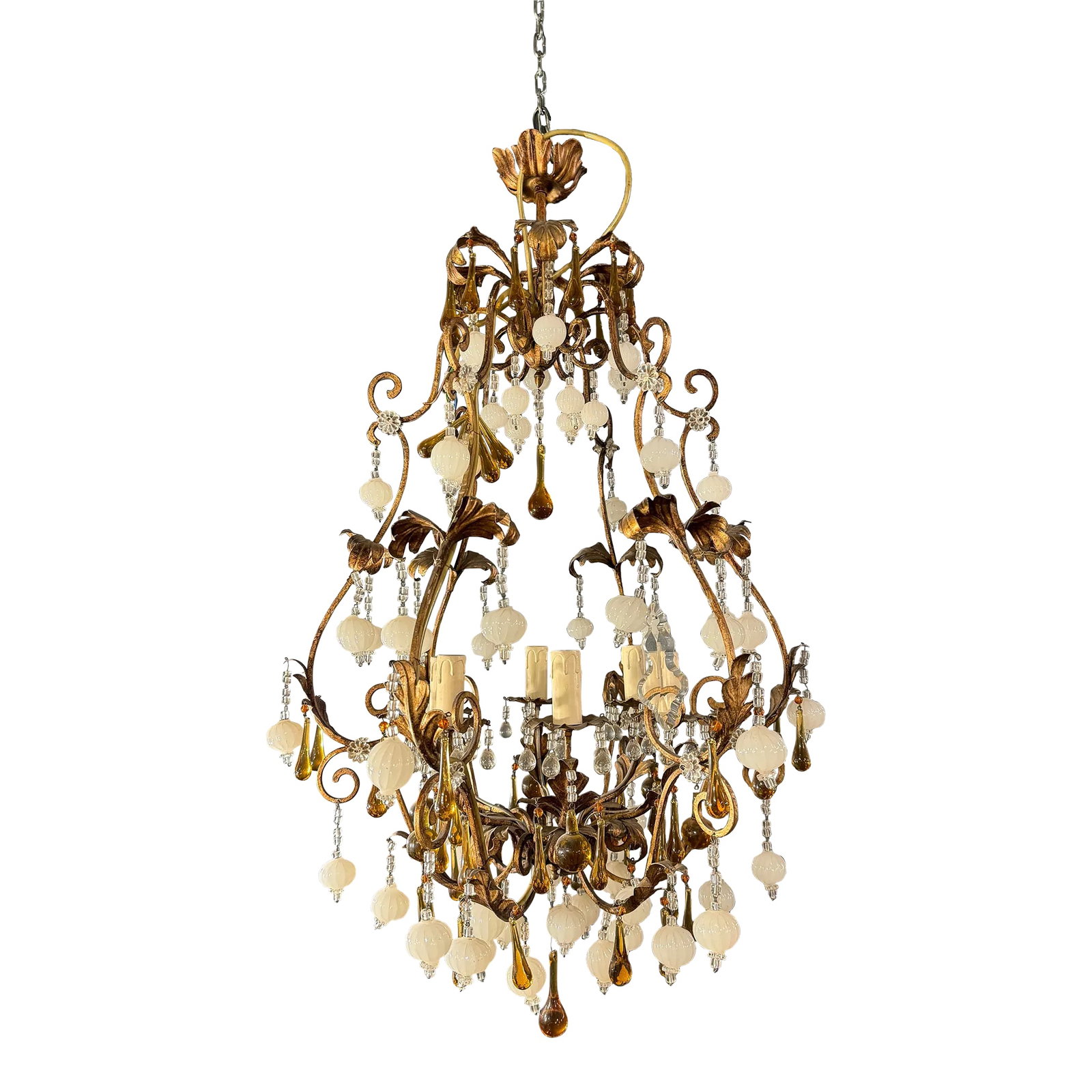 Special Murano Crystal Chandelier White and Brown Amber Cage (1 of 8)