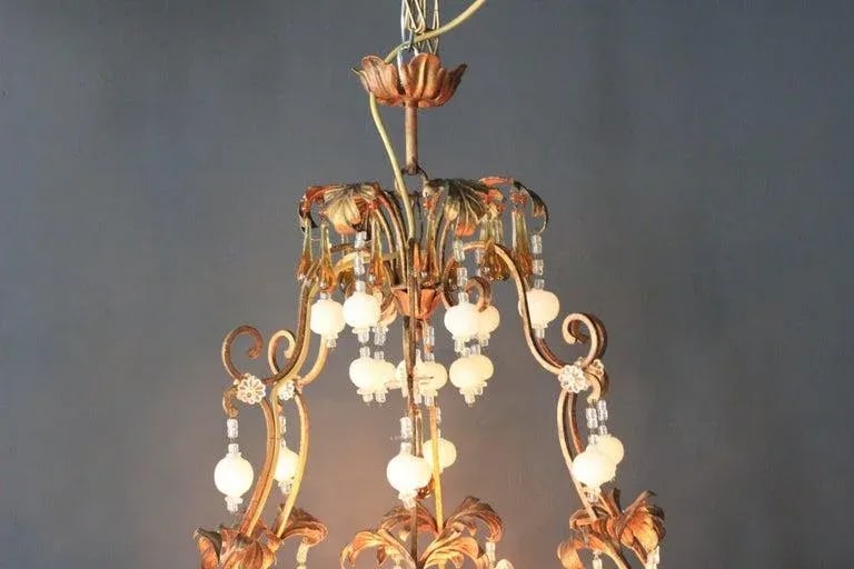 Special Murano Crystal Chandelier White and Brown Amber Cage - 6
