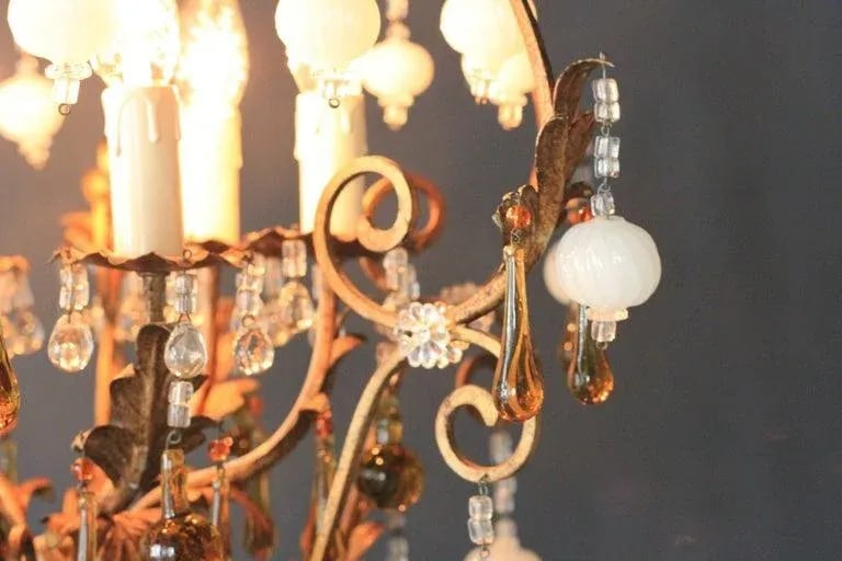 Special Murano Crystal Chandelier White and Brown Amber Cage - 8