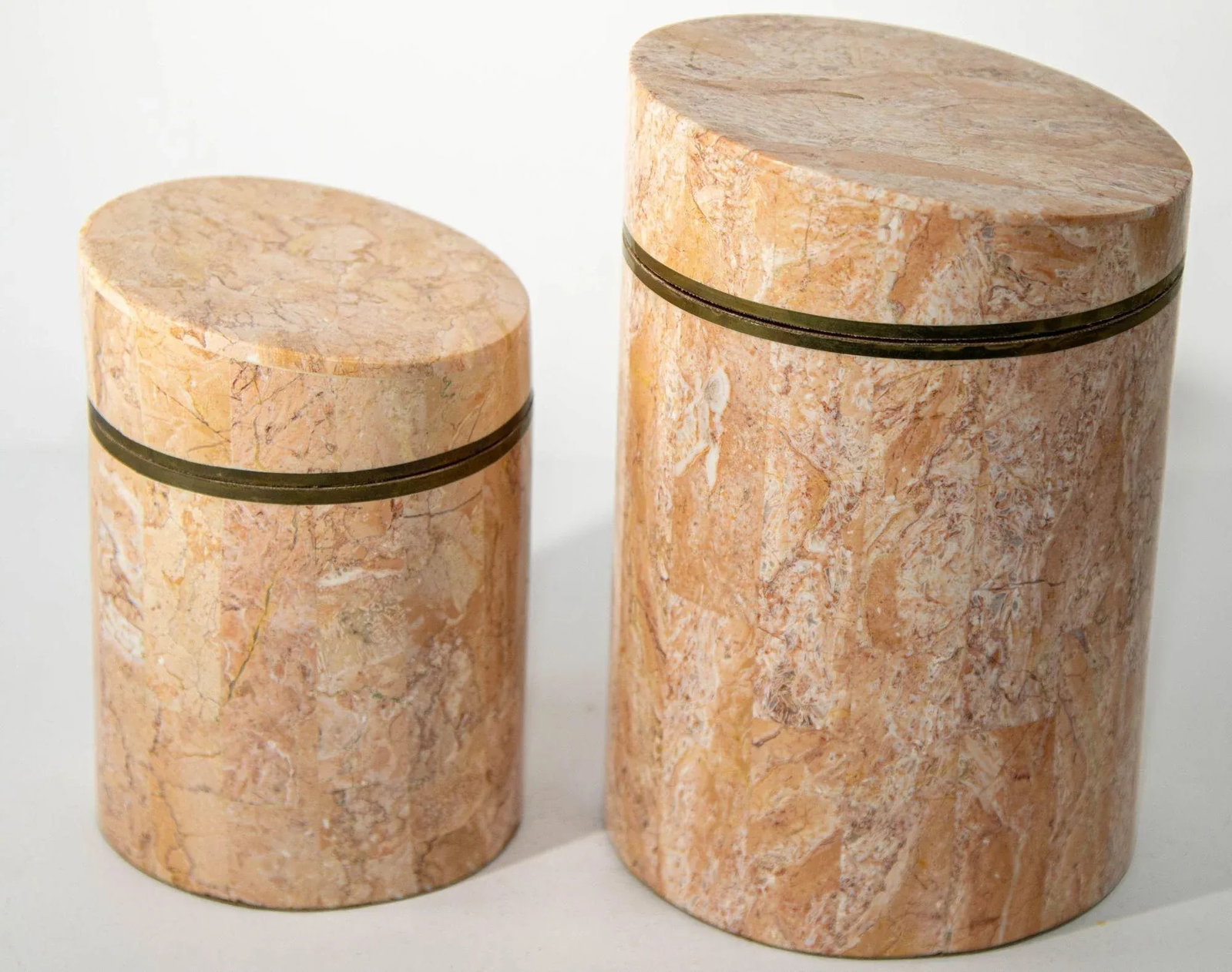 Maitland Smith Vintage Tessellated Stone Travertine Boxes 1970's Set of Two - 10