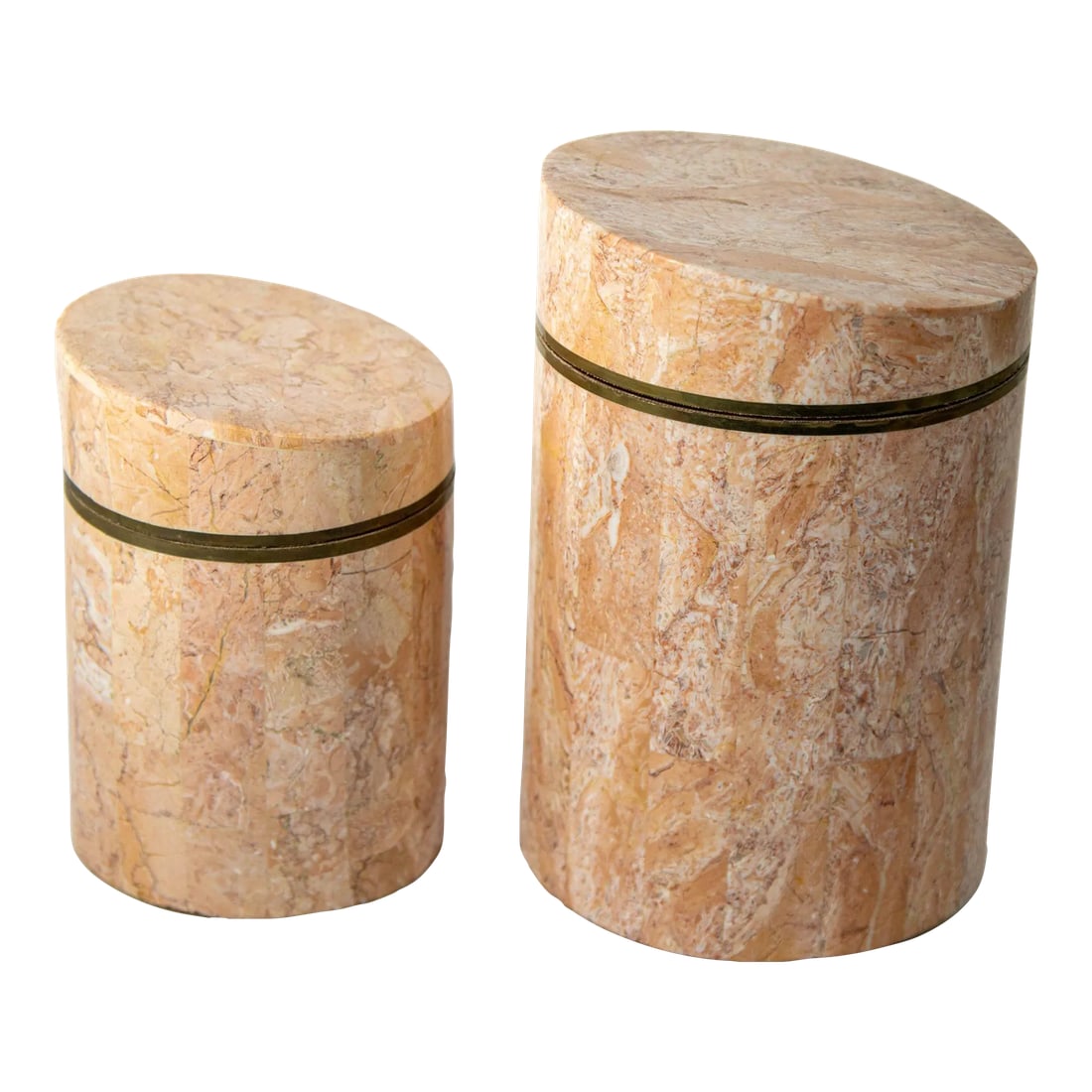Maitland Smith Vintage Tessellated Stone Travertine Boxes 1970's Set of Two (1 of 10)