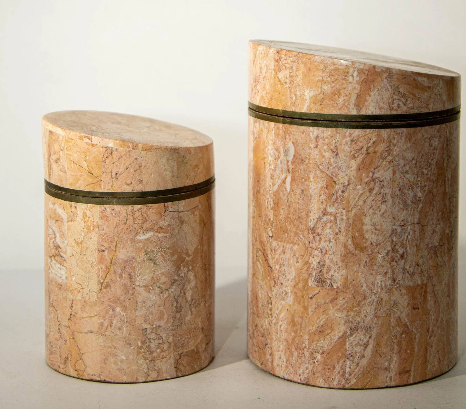 Maitland Smith Vintage Tessellated Stone Travertine Boxes 1970's Set of Two - 2