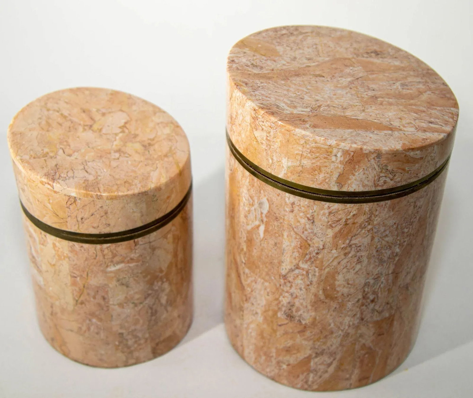 Maitland Smith Vintage Tessellated Stone Travertine Boxes 1970's Set of Two - 3