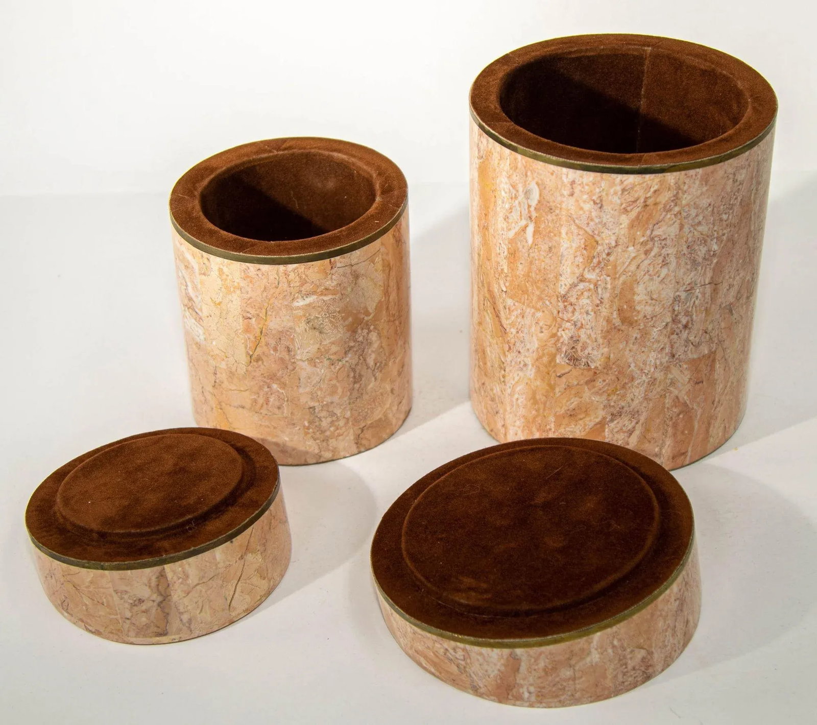 Maitland Smith Vintage Tessellated Stone Travertine Boxes 1970's Set of Two - 7