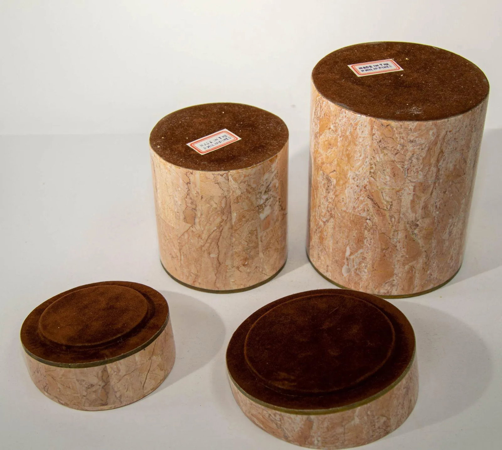Maitland Smith Vintage Tessellated Stone Travertine Boxes 1970's Set of Two - 8