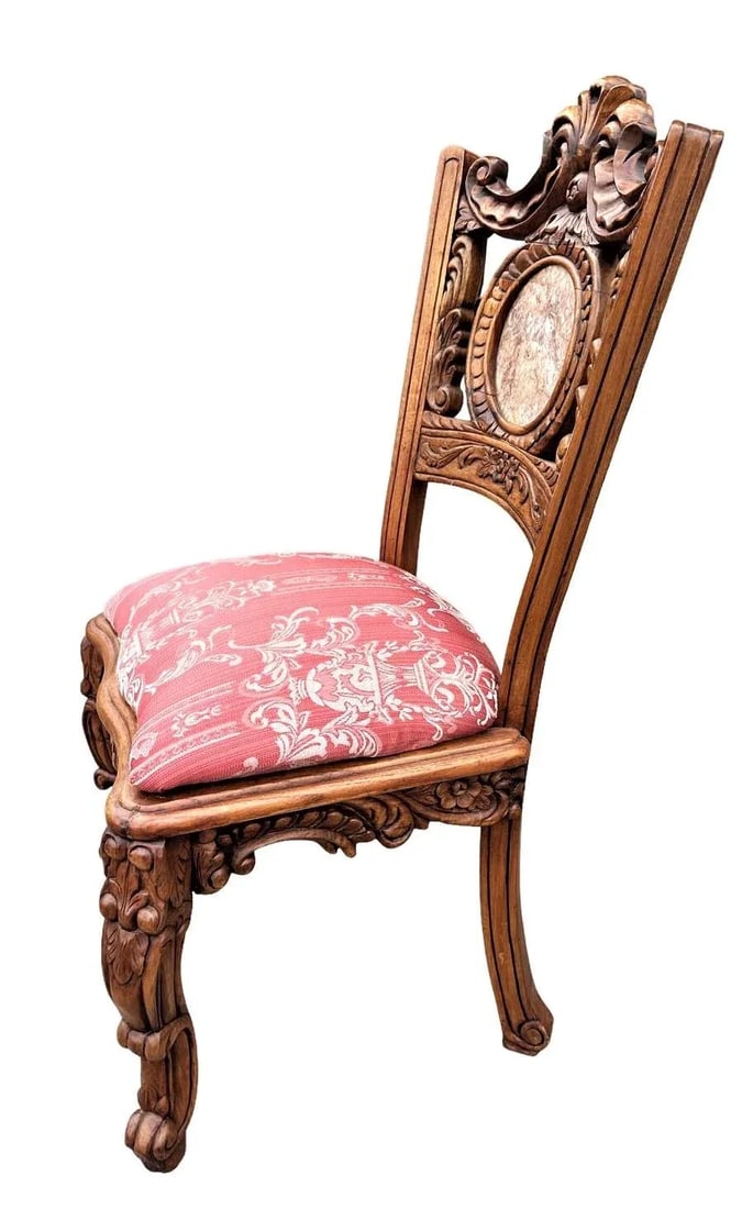 Spanish Baroque Style Heavily Carved Desk and Chair Set With Marble Inserts - Circa 1990 - 7