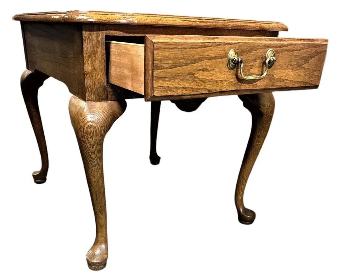 Vintage Thomasville Solid Oak Queen Anne Side Table - Late 20th Century - 2