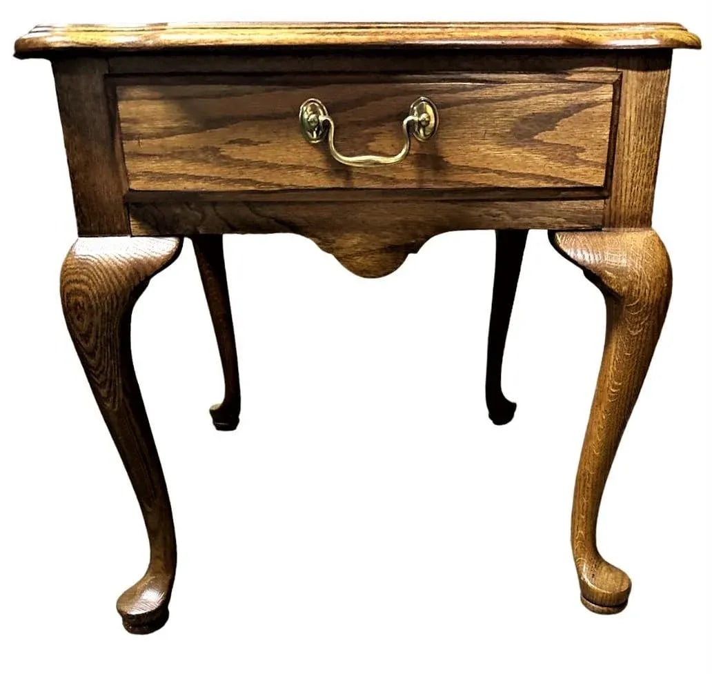 Vintage Thomasville Solid Oak Queen Anne Side Table - Late 20th Century - 5