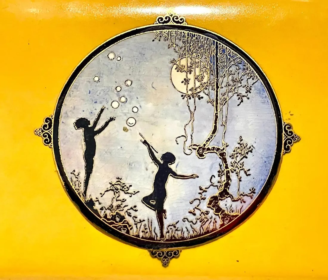 Early 20th Century Art Deco Carltonware Luster Moonlight Frolicking Pixie Table Box, for Dunhill - 10