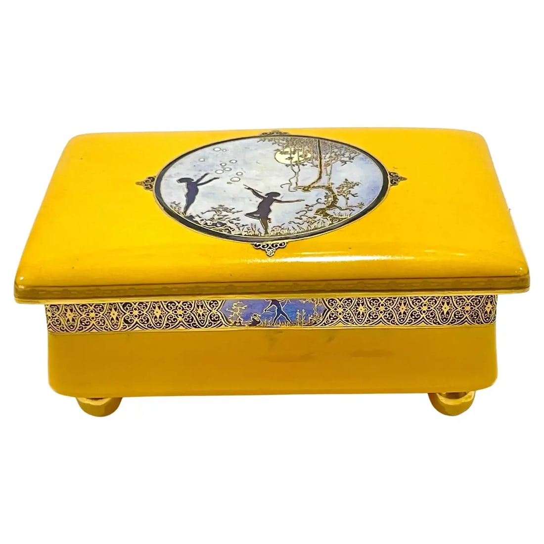 Early 20th Century Art Deco Carltonware Luster Moonlight Frolicking Pixie Table Box, for Dunhill - 13