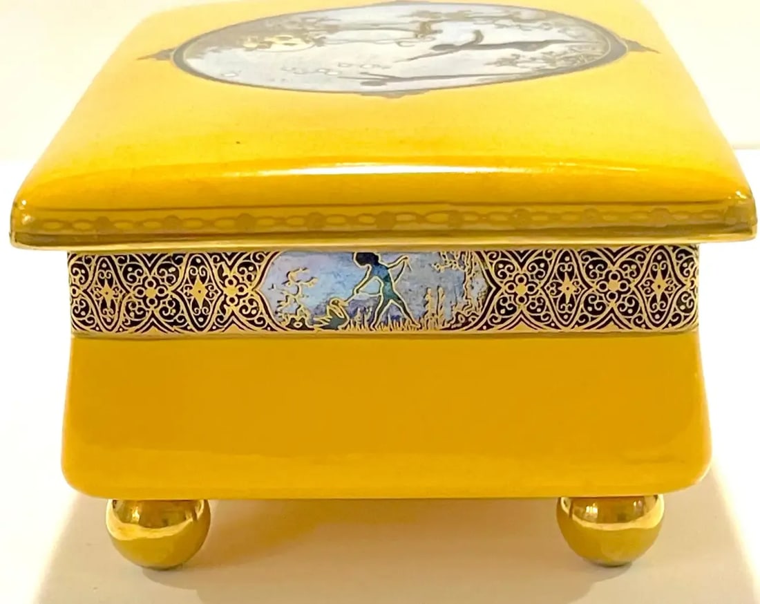 Early 20th Century Art Deco Carltonware Luster Moonlight Frolicking Pixie Table Box, for Dunhill - 6