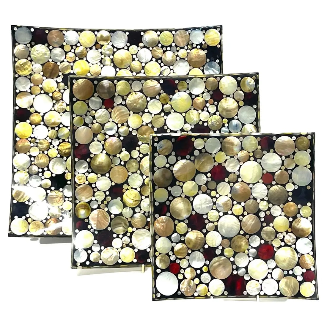 Late 20th Century Colorful Graduated Inlaid Shell 'Dots Obsession' Pattern Concave Trays - Set of 3 - 2