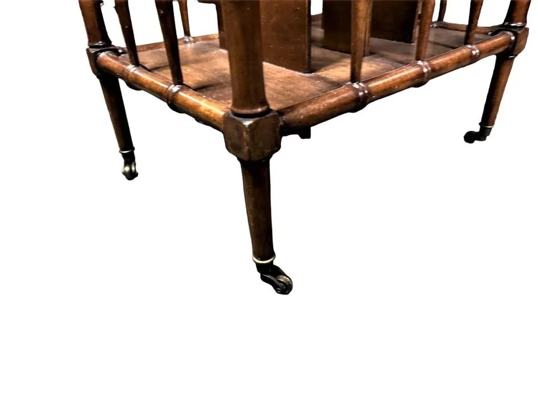 Faux Bamboo Fruitwood and Burlwood Canterbury Style Magazine Table and Floor Lamp - Vintage Mid 20th - 6