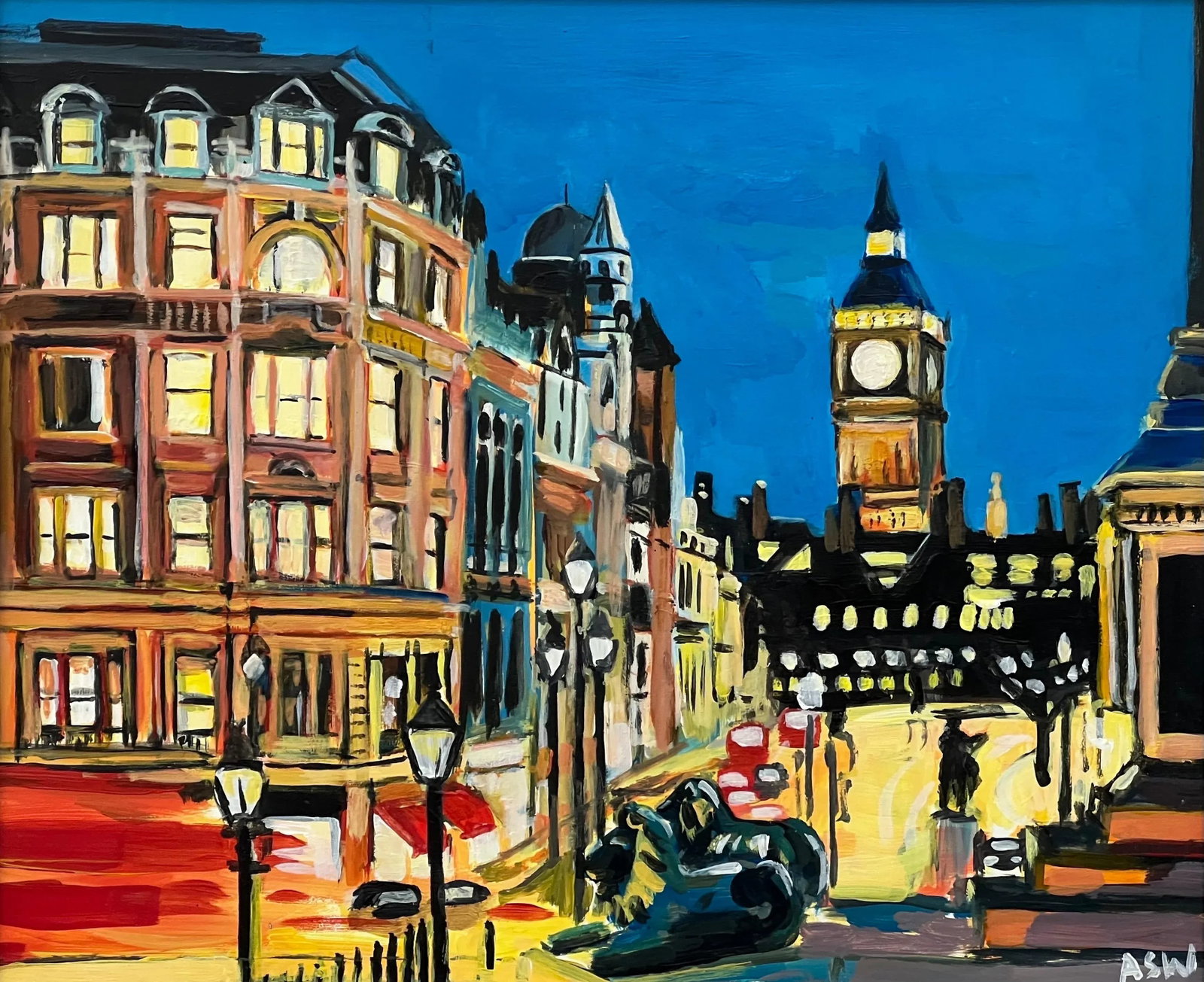 Original Painting of Big Ben From Trafalgar Square in London a Miniature Study by Contemporary Artis - 12